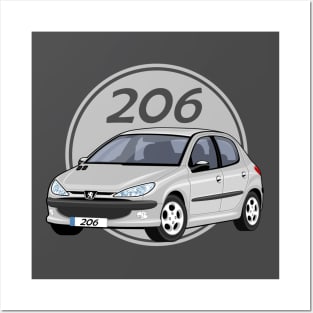 car peugeot 206 sporty cartoon vector grey Posters and Art